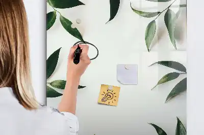 Tableau magnétique effaçable à sec avec motif cadre de feuilles vertes