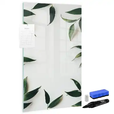 Tableau magnétique effaçable à sec avec motif cadre de feuilles vertes