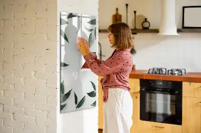 Tableau magnétique effaçable à sec avec motif cadre de feuilles vertes