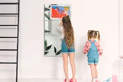 Tableau magnétique effaçable à sec avec motif cadre de feuilles vertes