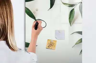 Tableau magnétique effaçable à sec avec motif cadre de feuilles vertes
