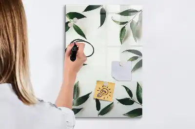 Tableau magnétique effaçable à sec avec motif cadre de feuilles vertes