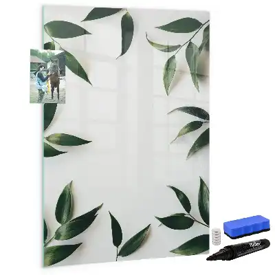 Tableau magnétique effaçable à sec avec motif cadre de feuilles vertes