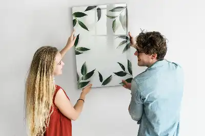 Tableau magnétique effaçable à sec avec motif cadre de feuilles vertes