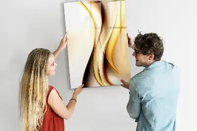 Tableau magnétique effaçable à sec motif d'abstraction dorée de vagues