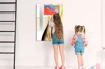 Tableau magnétique effaçable à sec motif d'abstraction dorée de vagues