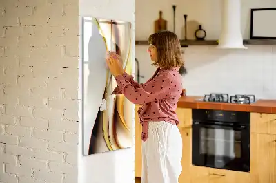 Tableau magnétique effaçable à sec motif d'abstraction dorée de vagues