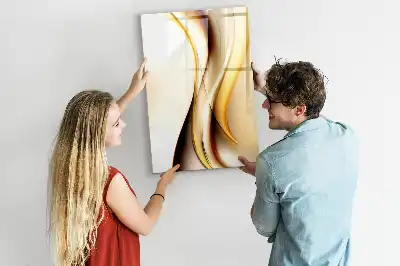 Tableau magnétique effaçable à sec motif d'abstraction dorée de vagues