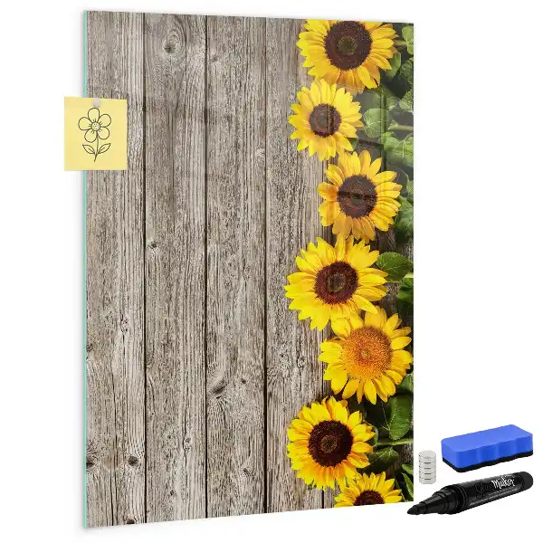Tableau magnétique effaçable à sec motif tournesols sur bois