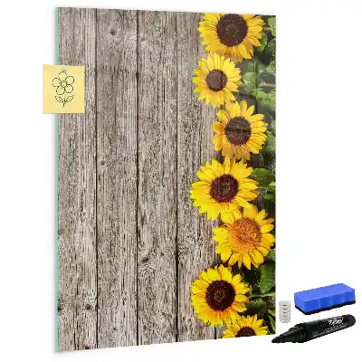 Tableau magnétique effaçable à sec motif tournesols sur bois