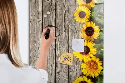 Tableau magnétique effaçable à sec motif tournesols sur bois