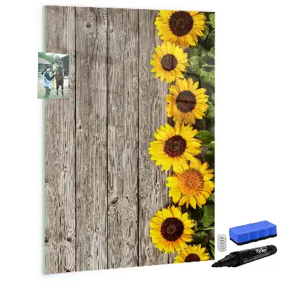 Tableau magnétique effaçable à sec motif tournesols sur bois