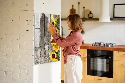 Tableau magnétique effaçable à sec motif tournesols sur bois