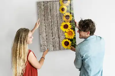Tableau magnétique effaçable à sec motif tournesols sur bois