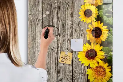 Tableau magnétique effaçable à sec motif tournesols sur bois