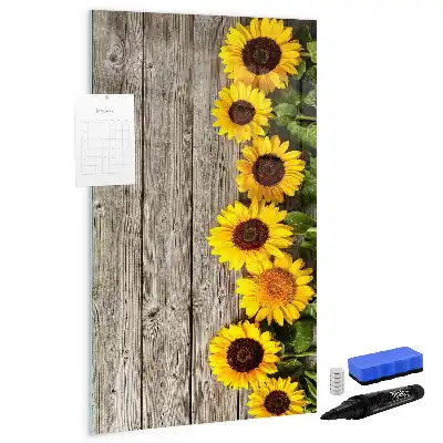 Tableau magnétique effaçable à sec motif tournesols sur bois