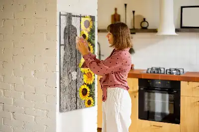 Tableau magnétique effaçable à sec motif tournesols sur bois