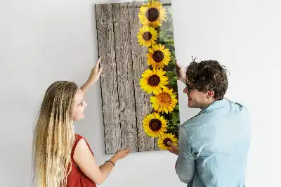 Tableau magnétique effaçable à sec motif tournesols sur bois