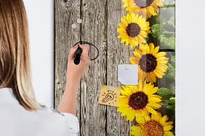 Tableau magnétique effaçable à sec motif tournesols sur bois