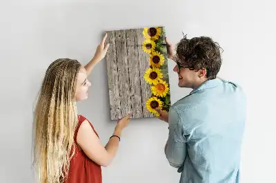 Tableau magnétique effaçable à sec motif tournesols sur bois