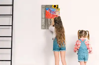 Tableau magnétique effaçable à sec motif tournesols sur bois