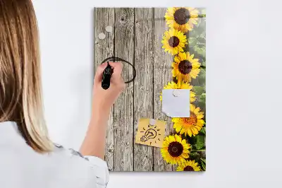 Tableau magnétique effaçable à sec motif tournesols sur bois