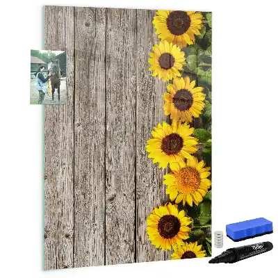 Tableau magnétique effaçable à sec motif tournesols sur bois