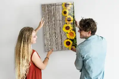 Tableau magnétique effaçable à sec motif tournesols sur bois