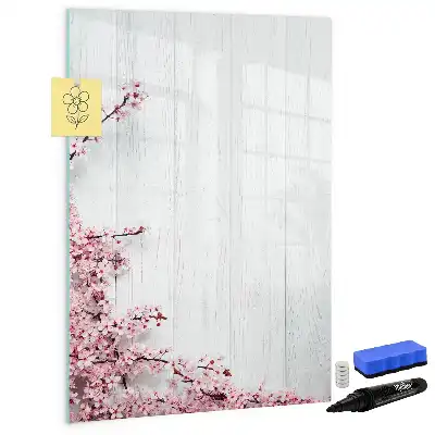 Tableau magnétique effaçable à sec motif fleurs sur bois