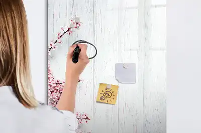 Tableau magnétique effaçable à sec motif fleurs sur bois