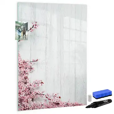 Tableau magnétique effaçable à sec motif fleurs sur bois