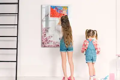 Tableau magnétique effaçable à sec motif fleurs sur bois
