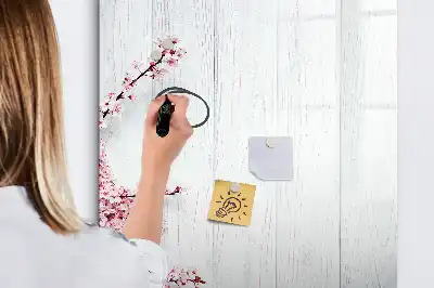 Tableau magnétique effaçable à sec motif fleurs sur bois