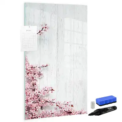 Tableau magnétique effaçable à sec motif fleurs sur bois