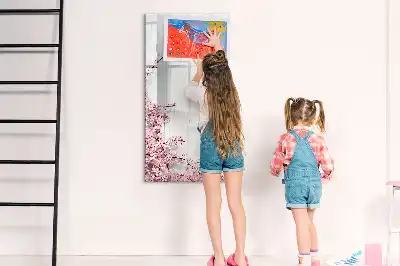 Tableau magnétique effaçable à sec motif fleurs sur bois