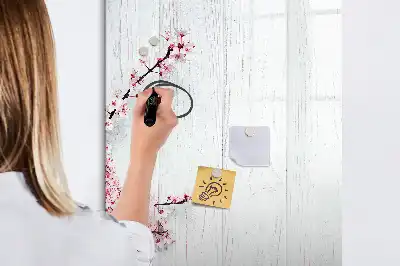 Tableau magnétique effaçable à sec motif fleurs sur bois