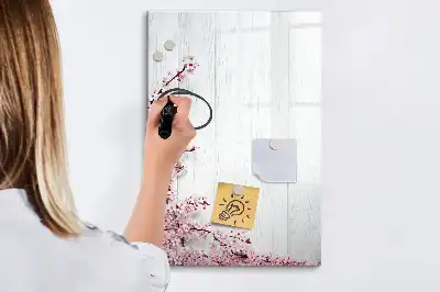 Tableau magnétique effaçable à sec motif fleurs sur bois