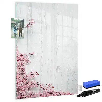 Tableau magnétique effaçable à sec motif fleurs sur bois