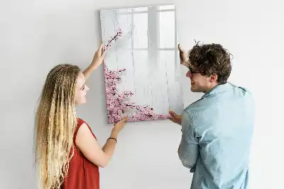Tableau magnétique effaçable à sec motif fleurs sur bois