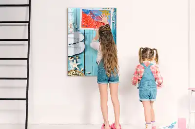 Tableau magnétique effaçable à sec motif planches bleues de plage