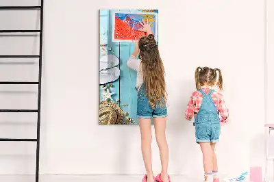 Tableau magnétique effaçable à sec motif planches bleues de plage