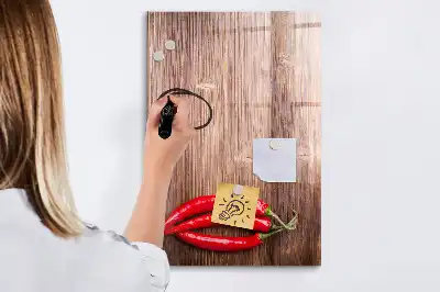 Tableau magnétique effaçable à sec motif piments sur planche