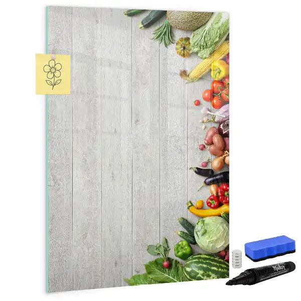 Tableau effaçable à sec magnétique motif légumes sur bois