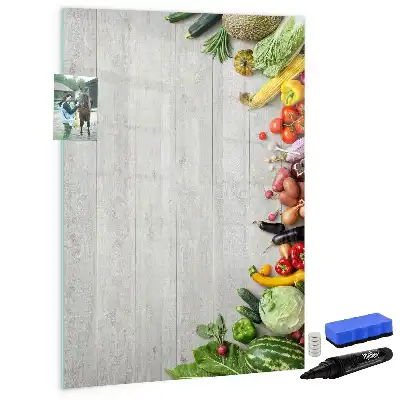 Tableau effaçable à sec magnétique motif légumes sur bois