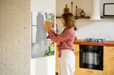 Tableau effaçable à sec magnétique motif légumes sur bois