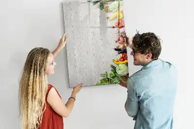 Tableau effaçable à sec magnétique motif légumes sur bois
