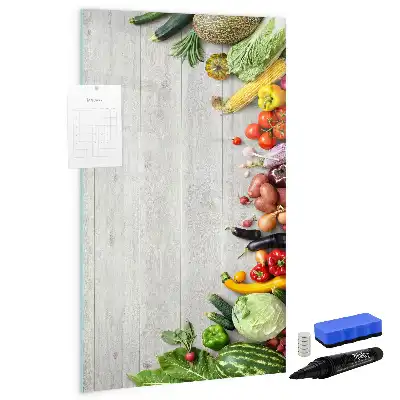 Tableau effaçable à sec magnétique motif légumes sur bois