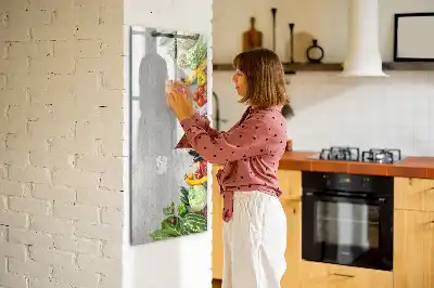 Tableau effaçable à sec magnétique motif légumes sur bois