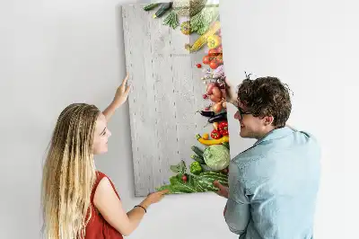 Tableau effaçable à sec magnétique motif légumes sur bois