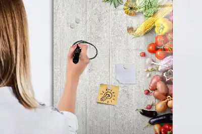 Tableau effaçable à sec magnétique motif légumes sur bois